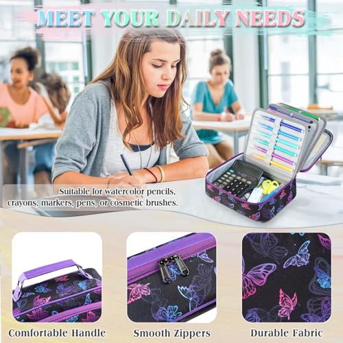VX VONXURY Large Pencil Case, 54-Slot Colored Pen Pouch 2 Removable Sleeves - color: Black Butterfly