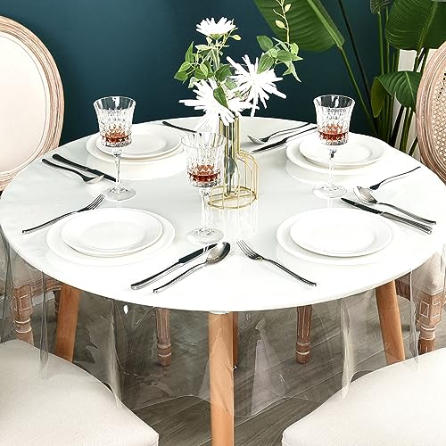 Nasitos Waterproof Clear Plastic Table Cover Protector 2 Pcs 60 Round in | Vinyl Outdoor Plastic Table Cover Rectangle, Waterproof PVC Oil Spillproof Tablecloth Protector for Kitchen, Holidays - color: Clear, size: 60 Inch (Round)