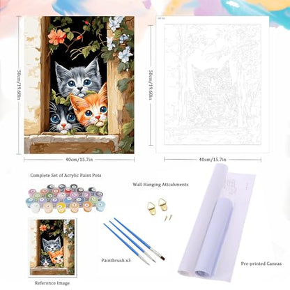 Natuyalo Painting by Numbers for Adults - Three Little Kittens Adult Paint by Number Kits for Beginners, Animals Cats DIY Art Craft Kits for Ideal Gift No Frame (16x20 Inch) - color: ART-03