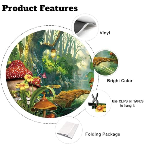 Yeele 9x6ft Enchanted Forest Photo Backdrop Spring Mushroom Wonderland Fairy House Photography Background Girl Room Wall Decorations Birthday Baby Shower Banner Photo Props - size: 9x6ft