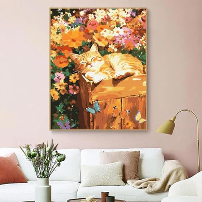 ZRIZQ Paint by Numbers Kit for Adults Beginner Animal,Flowers Cat Sleeping,16x20 - color: 16"X20"Rolled Canvas(Frameless)-Cat 6