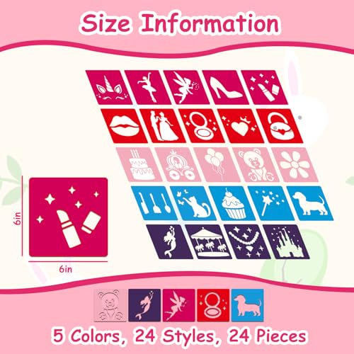 24 Pcs Stencils for Kids Girl Themed Outside Sidewalk Chalk Stencils 6" - size: Girl 6 Inch