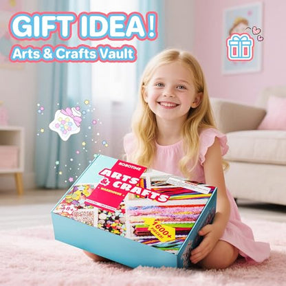 ROBOTIME Ultimate Craft Gift for Girls Ages 8-12 | All-in-One Creative Arts & Crafts Kit with 1600+ Pieces | DIY Maker Warehouse for Beginner Kids 8-12