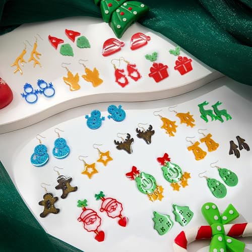 6 Pack Christmas Resin Earring Molds with Holes, Various Shapes Elk Santa Claus Snowman Gingerbread Man Angel Silicone Mold for Earring Pendant Christmas Theme Jewelry Gift - color: 6 Pcs Christmas Theme Earring Molds