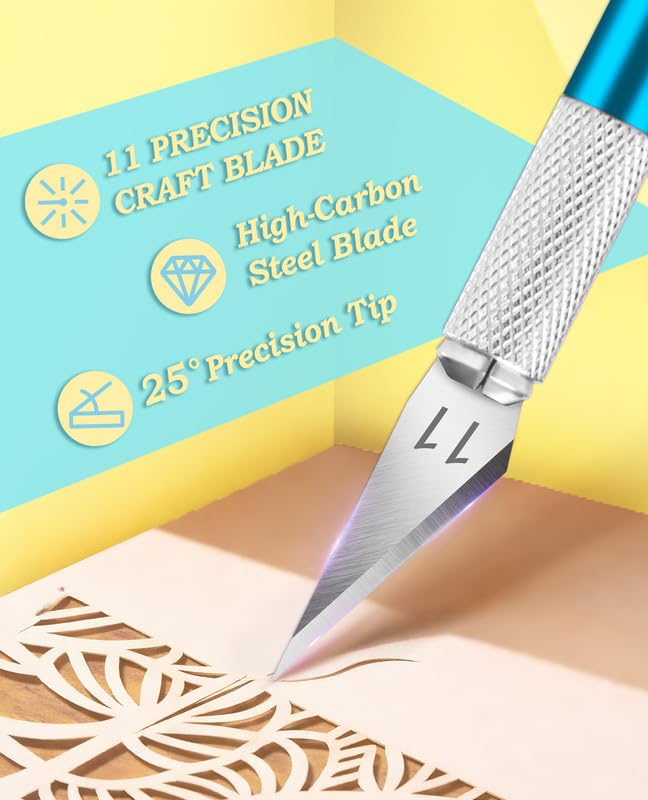 DIYSELF Precision Hobby Knife Set with 20#11 Blades, 6-Inch Metal Ruler | Precision Hobby Knife with Steel Ruler for DIY, Art & Model Making, Exacto Knife Kit, Artists & Modelers, Blue - color: Blue-20