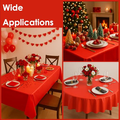 12-Pack Red Plastic Tablecloths – 84 Inch Round Disposable Table Covers, Heavy Duty & Waterproof for Parties, Events, Banquets, Red - color: Red, size: 84" Round
