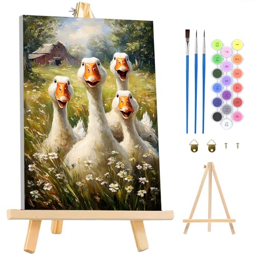 MAXBYE Animals Framed Paint by Numbers Kits for Adults with Wooden Easel, Easy Adult Paint by Number Kits on Canvas, DIY Oil Paintings for Beginners Gift Home Wall Decor 10×14 Inch - color: ZL077