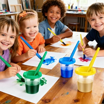 18 Set No-Mess Paint Cups with Lids and Brushes for Kids Paints，6 Colors | No-Spill Proof, Airtight Dual-Seal, Reusable, No-Messes, Art Supplies, for Toddler Painting, Classrooms or Summer Camps