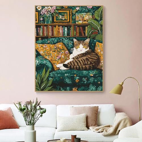 ZRIZQ Paint by Numbers Kit for Adults Beginner Animal,Cat Sofa,16x20 | Full set with wooden brushes,rolled canvas,rich paints.Calming activity.Beginner friendly.Just open and paint. - color: 16"X20"Rolled Canvas(Frameless)-Cat 1