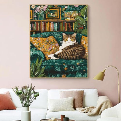 ZRIZQ Paint by Numbers Kit for Adults Beginner Animal,Cat Sofa,16x20 | Full set with wooden brushes,rolled canvas,rich paints.Calming activity.Beginner friendly.Just open and paint. - color: 16"X20"Rolled Canvas(Frameless)-Cat 1