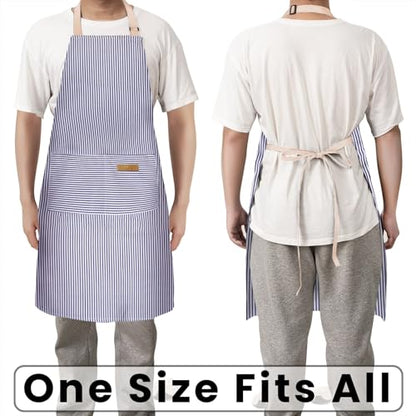 BeLuyi Adjustable Bib Apron with 2 Pockets Chef Cooking Kitchen Restaurant Aprons for Women Men - color: Blue Pinstripes