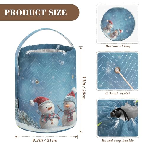 Yarn Bag Small Crochet Bag Drawstring Yarn Storage Organizer Knitting Project Bags Potable Yarn Holder with Holes Handle Crocheting Needles Knitting Accessories Blue Snowmen - color: Blue Snowmen