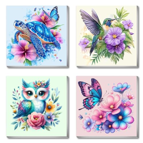 Canrichshop 4 Pack Framed Paint by Numbers Kit for Adults Beginner & Ages Over 12,Animals Paint by Number Kits, DIY Number Painting for Adults Flowers for Decor Present 8X 8 inch - color: BKH1725+BKH1726+BKH1727+BKH1728