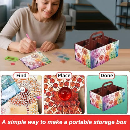 LSQFS Flower DIY Diamond Painting Storage Box with Handle,1 Pack - color: Dandelion