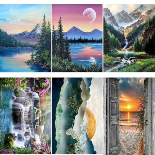 DOTZSO 6 Pack Landscape Diamond Painting Kits Art Adults Beginner 12x16 in | Painting Kit,Crafts DIY 5D Diamond Art Packs Kits.Full for Adults Beginner,Home Wall Decoration Gift - color: AA Landscape