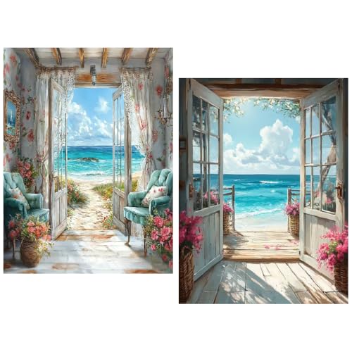 LWZAYS 2 Packs DIY Scenery Diamond Painting Kits for Adults,5D Landscape Beach Theme Diamond Art Kits for Beginners, Full Drill Mosaic Art for Adults Relax Home Wall Decor 30x40cm - color: JX0053-JX0054-US