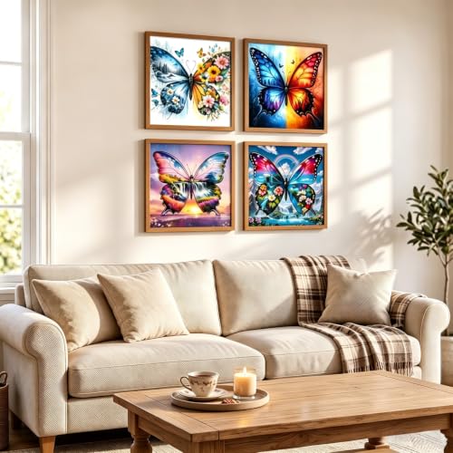 4 Pack 5D Butterfly Diamond Art kits for Adults Beginners 11.8x11.8 Inch - color: KM1181+KM1182+KM1183+KM1184-1
