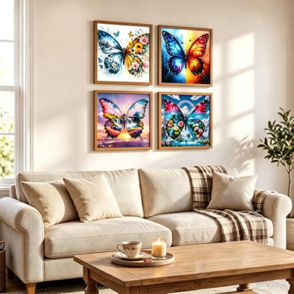 4 Pack 5D Butterfly Diamond Art kits for Adults Beginners 11.8x11.8 Inch - color: KM1181+KM1182+KM1183+KM1184-1