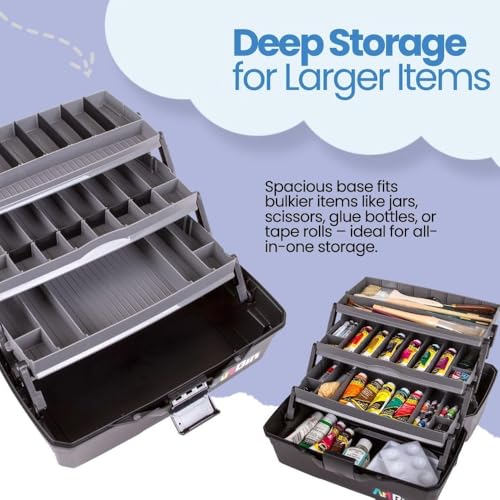 ArtBin 3-Tray Art Supply Box Versatile Organizer for Brushes, Paints, Stamps, and More - Durable Hard Plastic, Secure Closure, Portable with Top Trays and Dividers - style: Three Tray