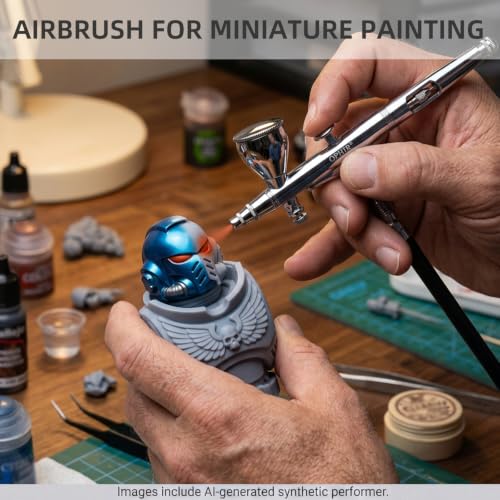 OPHIR 0.35mm Dual-Action Airbrush for Miniature Painting | Air Brush with 2CC/7CC Cups, 0.35mm Nozzle Supports Detailed Spraying for Shoes Painting, Models, Crafts, and Art Projects
