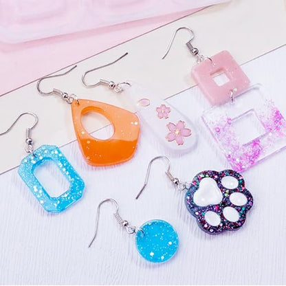 6Pcs Earring Resin Silicone Molds with 40 Earring Hooks, Epoxy Resin Jewelry Molds Silicone Set for Casting Irregular Shape Mold for Earrings Pendant Necklace Bracelet Keychain (6 Pcs-Medium) - size: 6 Pcs-Medium