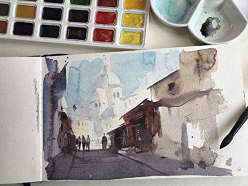 tumuarta Cotton Watercolor Paper Journal Mixed Media Pad On The Go | 3.5x5.5”, 140 LB, 300 GSM, Cotton Paper, Cold Press, 24 Sheets, Watercolor Sketchbooks for Use As Travel Drawing Book - color: Black