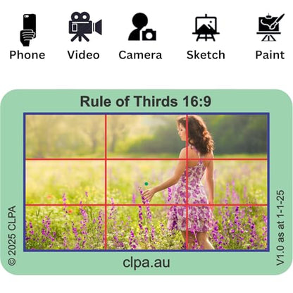 Rule of Thirds Directors Viewfinder Card | Australian Designed and Made; Artist Viewfinder for Drawing and Photography; 3:2, 4:3 and 16:9 - size: Rule of Thirds
