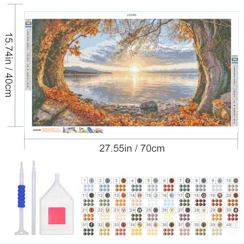 ATDMS Large Diamond Art Kits for Adults, Landscape Diamond Painting Kits | DIY 5D Full Drill Sunset Diamond Painting Kits for Adults, Lake Gem Art Kits for Home Wall Decor, 27.5x15.7 Inch - color: Sunset 29
