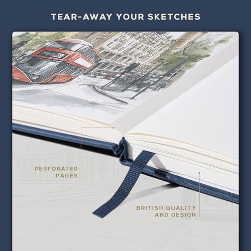 Beechmore Books A4 8.5x11 Mixed Media Sketchbook 160 GSM/98LB with Gift Box - color: Symphony Blue, size: A4 - 8.5" x 11.5" Large