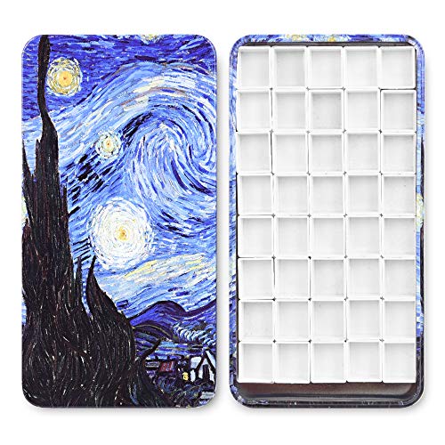 qianshan 40Pcs Empty Half Pans Watercolor Tin Palette with Magnetic Stripe | Travel Tin Palette Case,Portable Artist Paints Half Pan Kits,DIY Watercolor Oils Acrylics Painting Drawing Starry Night - color: Starrynight