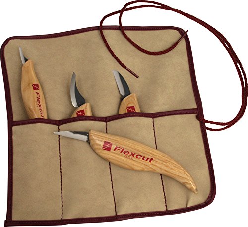 FLEXCUT Wood Carving Tools Set 4 Piece Carving Knife Set KN100, Whittling Knives Include Solid Ash Handle