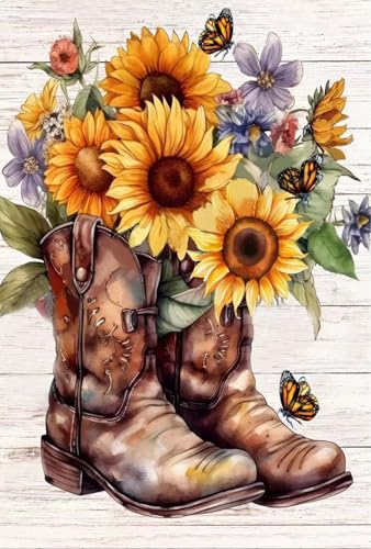 A8MENX0 Butterfly Flower Diamond Painting Kits for Adults, Home Wall Decor | 5D Diamond Art Kits for Adults Beginners, DIY Full Drill Round Paint by Diamonds Dot Art Paintings,11.8X15.8 inch - color: Brown Boot