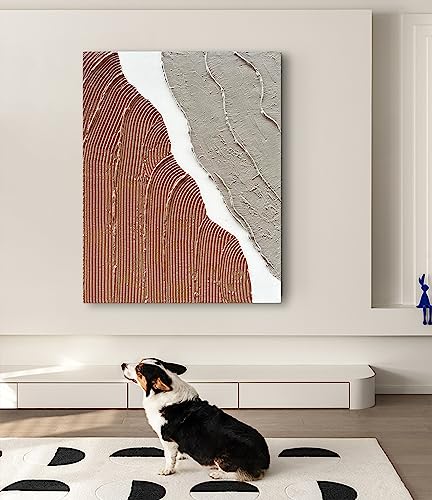 Limiyer Art Hand painted Modern Abstract Art Oil painting White and brown Thick texture canvas Art Oil painting Living Room Bedroom Office Wall Art Deco 40x28 inches - color: YI022