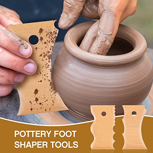 Amylove 7 pcs Big Size Pottery Foot Shaper Tools Pottery Trimming Tools Ceramics Profile Rib Bundle Foot Shaper for for Carving Clay Molds Clay Ceramics, Beech Wood