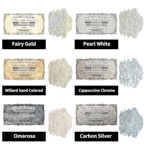 Metallic-Pearlescent-Glitter Acrylic Paint Ink-Shining Calligraphy Inks-Silver, Liquid Gold Pigments Perfect for Artists, Leather Dye,Canvas,Rocks,Wood, Fabric (Galaxy Starlight Set)