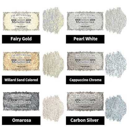 Metallic-Pearlescent-Glitter Acrylic Paint Ink-Shining Calligraphy Inks-Silver, Liquid Gold Pigments Perfect for Artists, Leather Dye,Canvas,Rocks,Wood, Fabric (Galaxy Starlight Set)