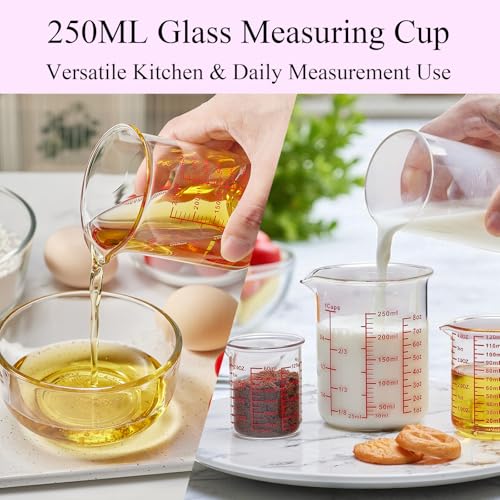High Borosilicate Glass Measuring Cup Set-V-Shaped Spout，Includes 250ml(8OZ), 500ml(16OZ), and 1000ml(32OZ) Glass Measuring Beaker for Kitchen or Restaurant, Easy to Read - size: 250ml/500ml/1000ml Measuring Cup Set