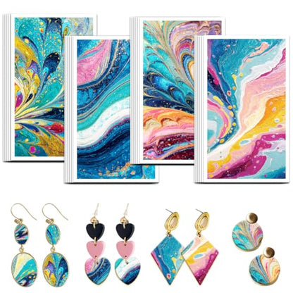OLYCRAFT 24Pcs Liquid Marble Clay Transfer Paper 4 Styles Transfer Paper for Polymer Colorful Marble Polymer Clay Transfers Sheets Swirled Marbles Transfers Papers for Clays Earrings Jewelry Making - style: Liquid Marble