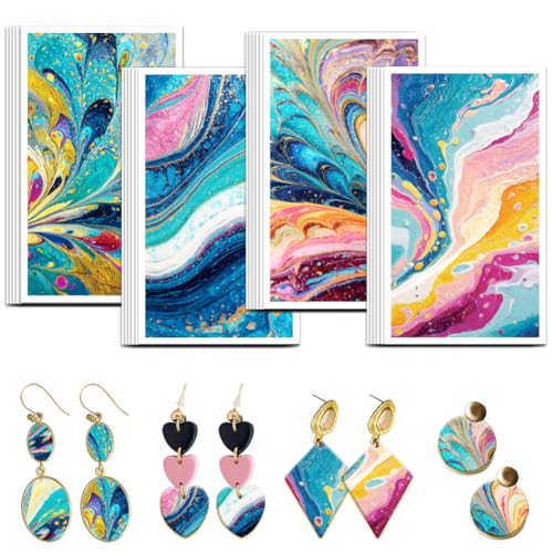 OLYCRAFT 24Pcs Liquid Marble Clay Transfer Paper 4 Styles Transfer Paper for Polymer Colorful Marble Polymer Clay Transfers Sheets Swirled Marbles Transfers Papers for Clays Earrings Jewelry Making - style: Liquid Marble