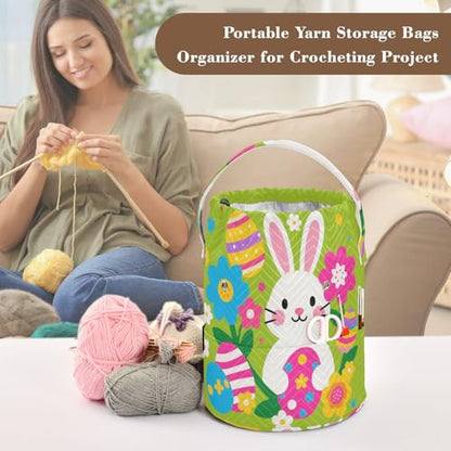 Yarn Bag Small Crochet Bag Drawstring Yarn Storage Organizer Knitting Project Bags Potable Yarn Holder with Holes Handle Crocheting Needles Knitting Accessories Cute Bunny Eggs Easter - color: Cute Bunny Eggs Easter