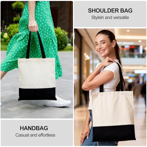 Canvas Tote Bag with Zipper for Women, Halloween Trick or Treat Bags Bulk | 13.8" x 15.3" Fashionable Two-Tone Cotton Tote Bag for Crafts, DIY Your Creative Designs - color: [A1] Beige / Black