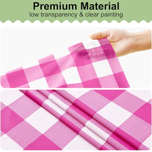 4 Packs Buffalo Disposable Table Cloth, 54 x 108 Inch Waterproof Plastic Tablecloth, Rectangle Hot Pink and White Checkered Table Covers for Picnic, Birthday, Party, Back to School - color: Hot Pink and White, size: 54" x 108" - 4 Pack