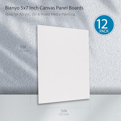 Bianyo 5x7 Inch Canvas Panels for Painting – 12 Pack, 100% Cotton, Triple Primed & Acid-Free, Art Boards for Acrylic & Oil Paints, Perfect for Artists, Kids & Beginners