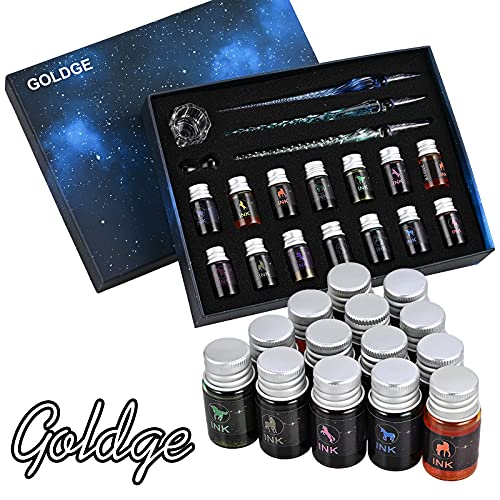 GOLDGE 19 Pieces Glass Dip Pen Ink Set