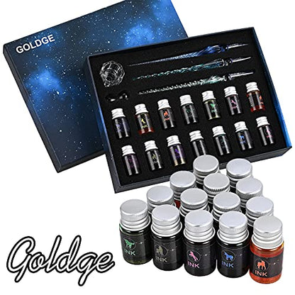 GOLDGE 19 Pieces Glass Dip Pen Ink Set