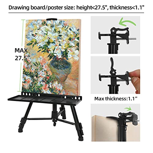 Artist Easel Stand Painting Stand Art Easel, 20" to 61" Art Easel for Painting Canvase & Displaying, Aluminum Adjustable Height Display Tripod with Portable Bag/Folding Keg/Apron.(Black)
