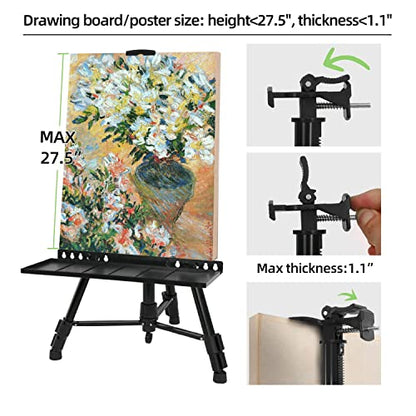 Artist Easel Stand Painting Stand Art Easel, 20" to 61" Art Easel for Painting Canvase & Displaying, Aluminum Adjustable Height Display Tripod with Portable Bag/Folding Keg/Apron.(Black)