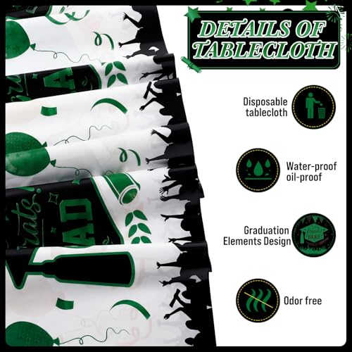 Kinlop 3 Pcs Graduation Tablecloths Class of 2026 Graduation Party Decoration Supplies 51" x 108" Plastic Congrats Grad Table Covers Disposable Graduate Tablecloths(Black, Green) - color: Black, Green