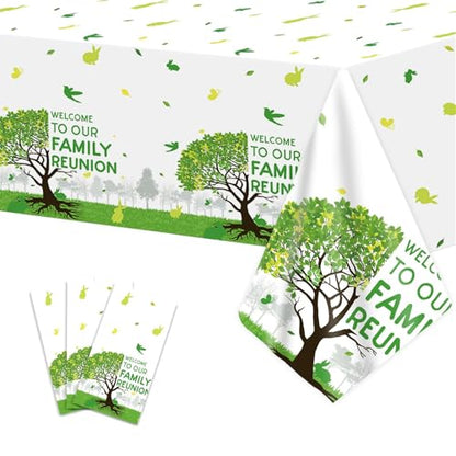 OBUSATT 3Pcs Family Reunion Tablecloths,54 x 108 Inch, Green Tree Print - style: Family Reunion