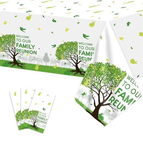OBUSATT 3Pcs Family Reunion Tablecloths,54 x 108 Inch, Green Tree Print - style: Family Reunion